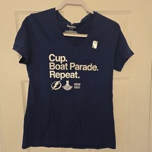 Fanatics Blue V-Neck T-Shirt with White Graphics Tampa Bay Lightning